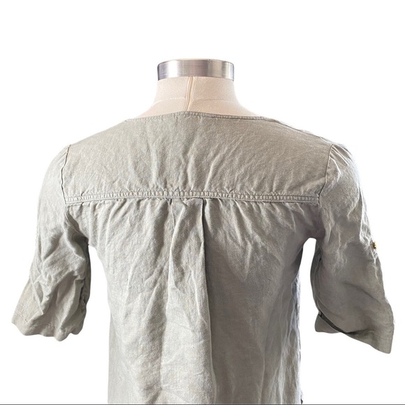 Ellen Tracy Green 100% Linen Soft Gold 1/4 Zip Pull 3/4 Sleeve Tunic Blouse Sm - Picture 5 of 8